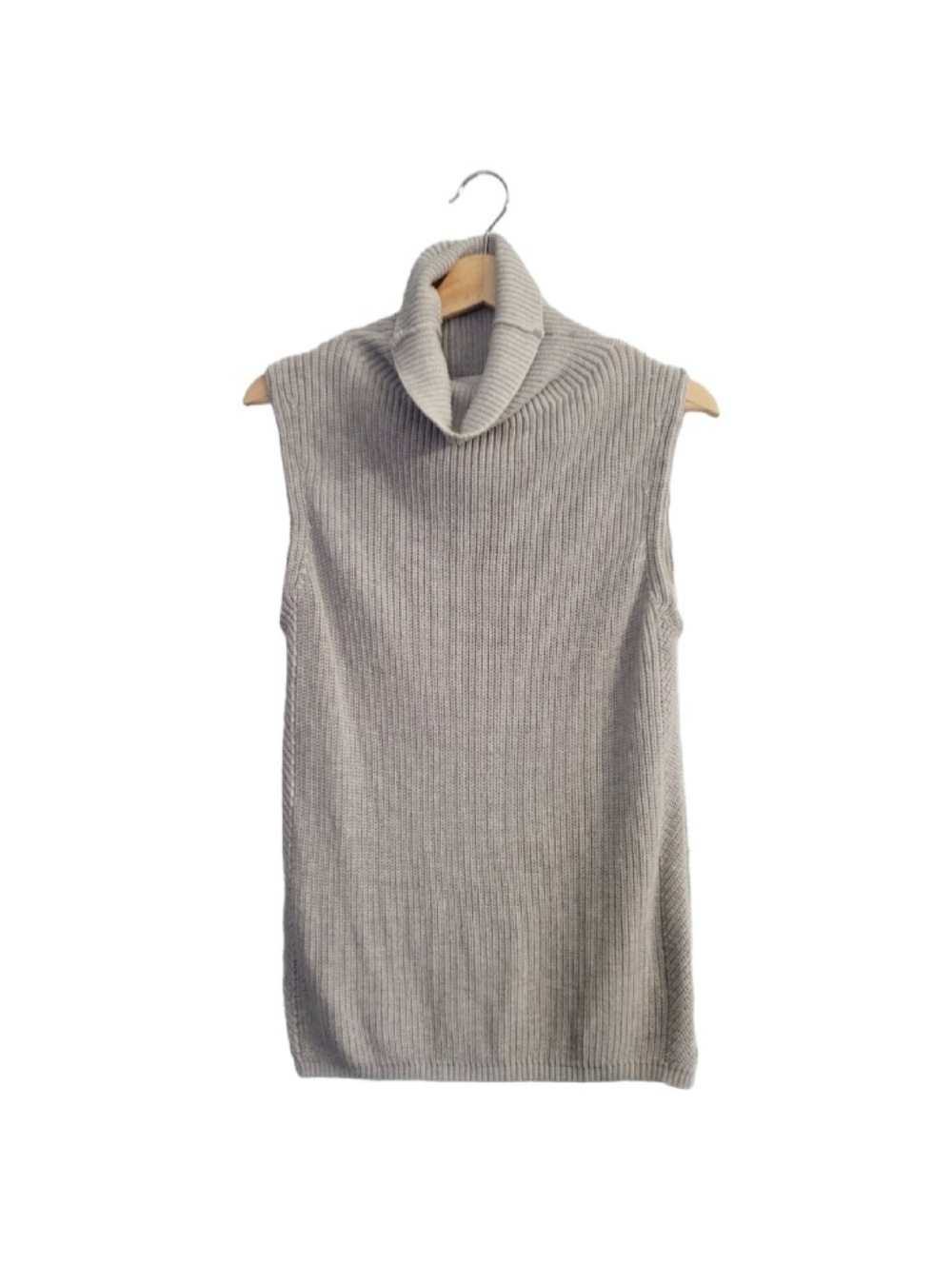 BABATON Sleeveless Ribbed Silk Blend Turtleneck Sweater - Sz S Gray Minimalist